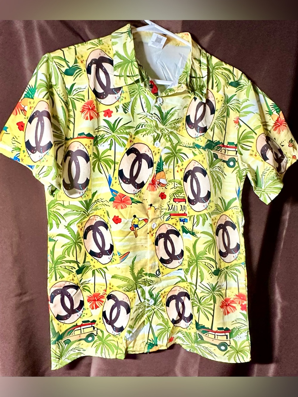 Designer Inspired Medium Men's Short-Sleeve Tropical Print Shirt - Yellow NWOT